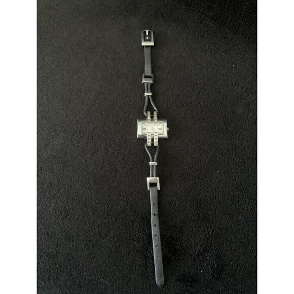 BCBGMAXAZRIA Ladies BG6014 Classic Crystal Black Leather Strap Watch New Battery - Picture 6 of 9